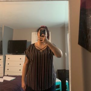 Black, white, and burgundy short sleeve blouse